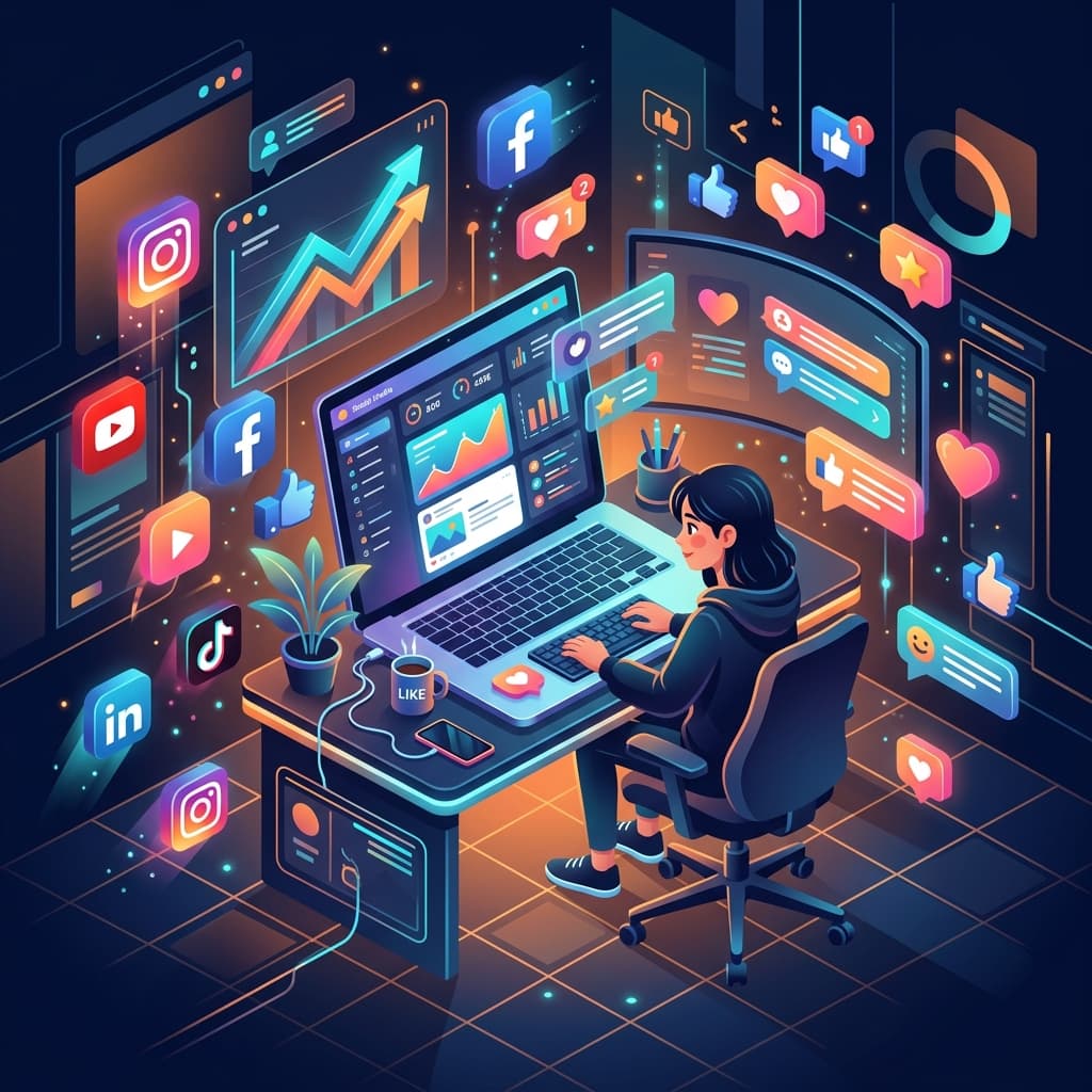 Social media marketing dashboard with engagement analytics